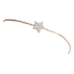 14k Gold Star of David Diamond Bracelet Tiny Star Charm Bracelet