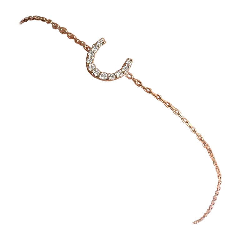18k Gold Diamond Horseshoe Bracelet Delicate Chain Bracelet For Sale