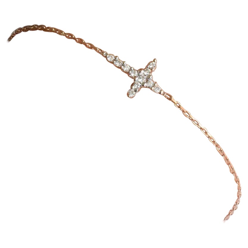 18 Karat Gold Dainty Kreuz-Armband Tiny Cross Diamant im Angebot