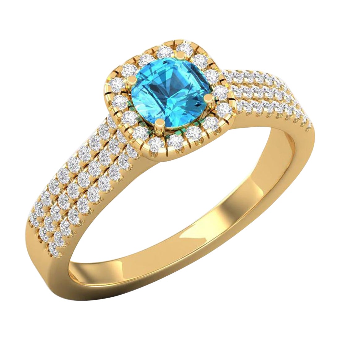 Bague solitaire / bague de mariage en or 14 carats avec topaze suisse et diamant pour elle