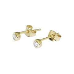 18k Gold Diamond 2.2 mm Dainty Diamond Stud Earrings Bezel Set Diamond Earrings