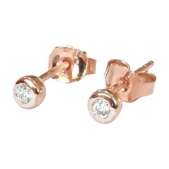 18K Gold Diamond 2.0 mm Dainty Diamond Stud Earrings Bezel Set Diamond Earrings