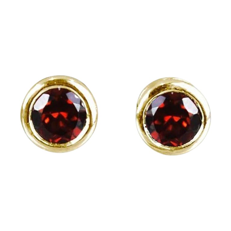 18K Gold Round Gemstone 5 mm Earrings Birthstone Earrings For Sale