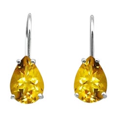 18K Gold 10x7 mm. Pear Gemstone Earrings Dangle Earrings