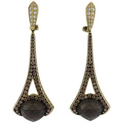 Rodney Rayner Smokey Topaz Diamond Gold Rocket Drop Earrings