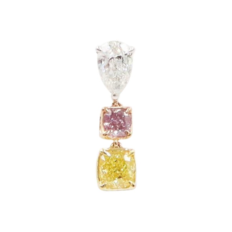 Emilio Jewelry Gia Certified Intense Pink And Vivid Yellow Diamond Pendant For Sale