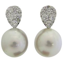 South Sea Pearl Diamond Drop Gold Earrings