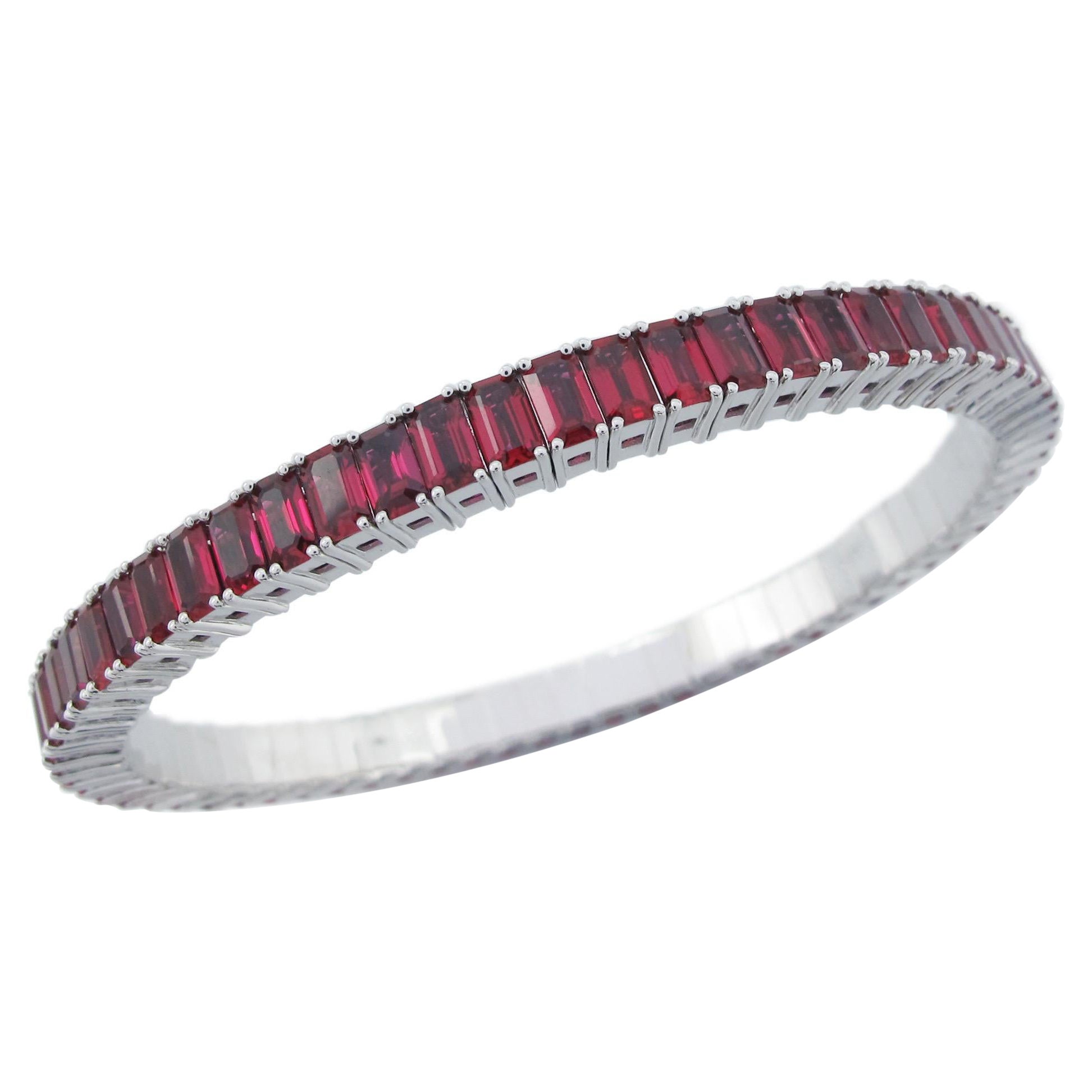 Emilio Jewelry 19.00 Carat Emerald Cut Ruby Bangle  For Sale