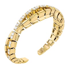 18k Yellow Gold Modern Ashkal Diamond Cuff Bracelet