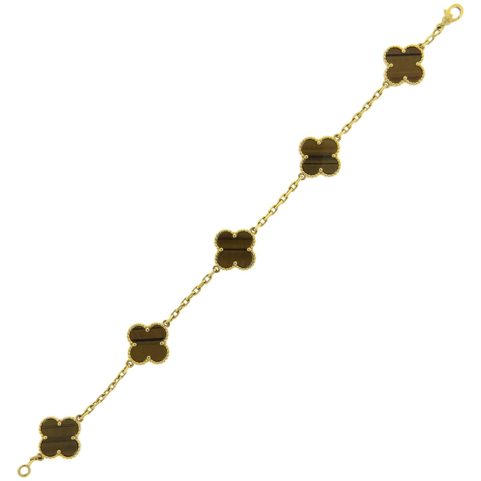 Van Cleef & Arpels Vintage Alhambra Tiger's Eye Gold Bracelet