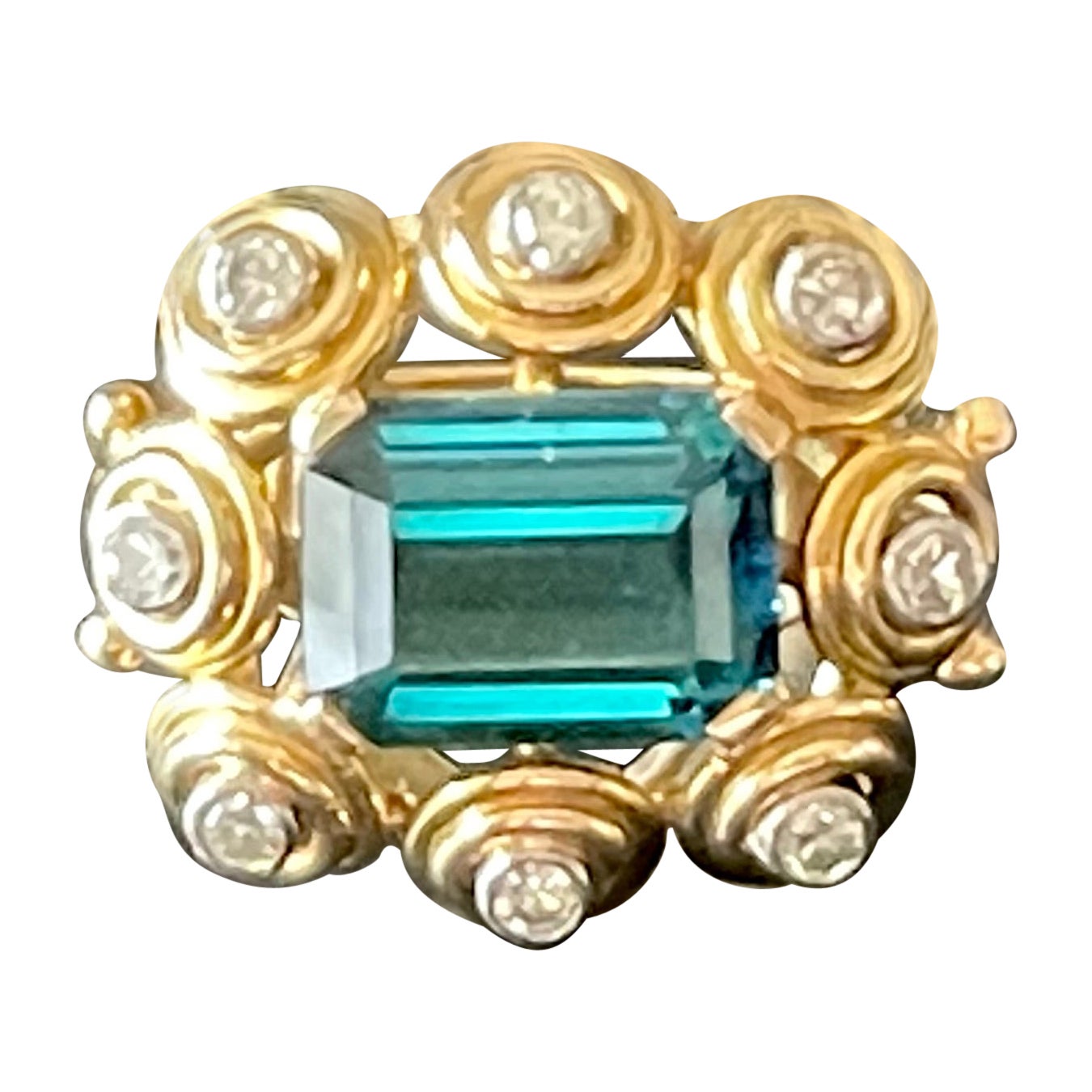 Vintage Ring 1950s Indicolite Torumaline and Diamond For Sale