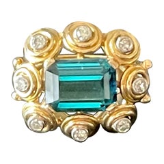 Vintage Ring 1950s Indicolite Torumaline and Diamond