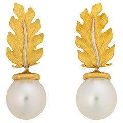 Buccellati Gold Leaf and Pearl Drop Earrings