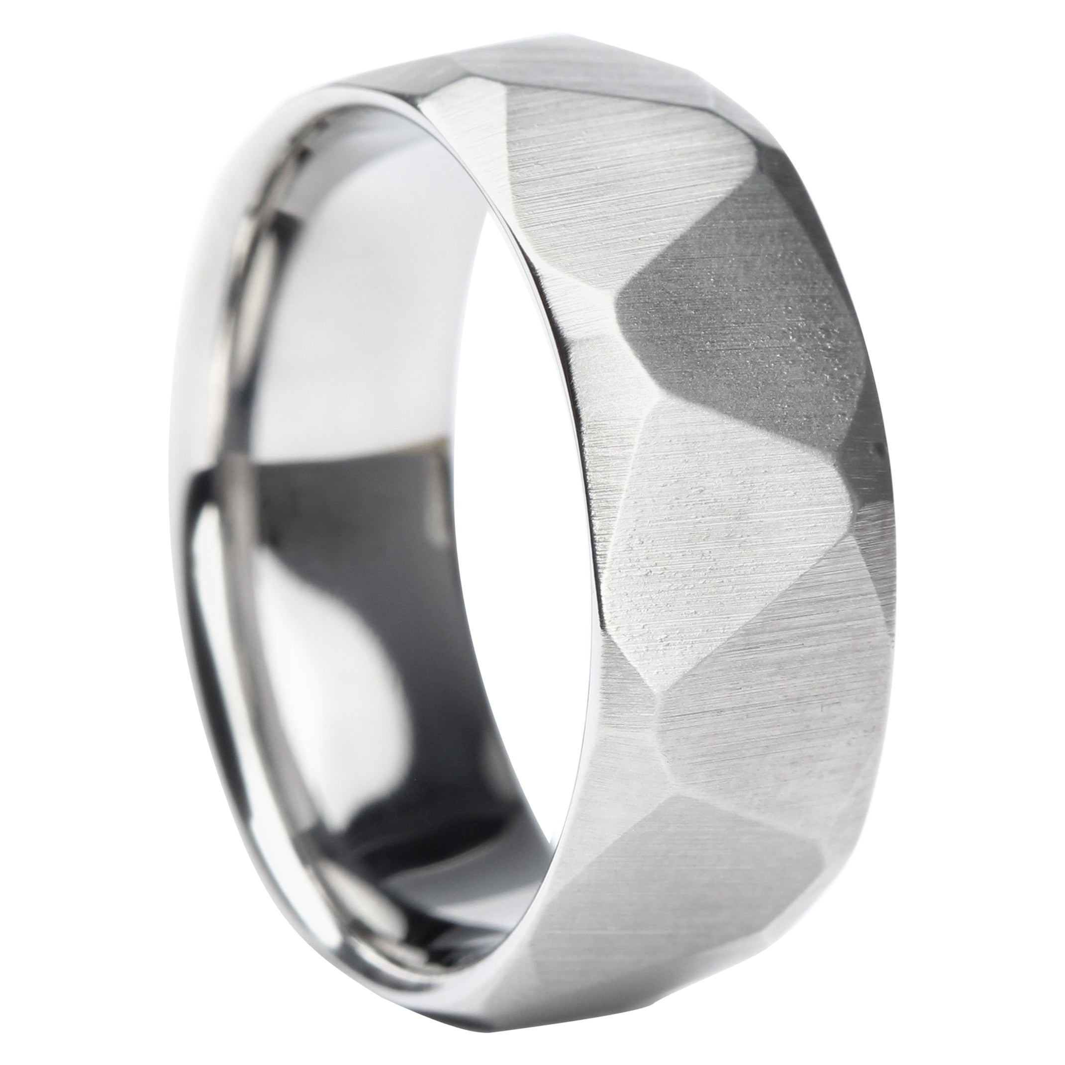 For Sale:  Hand-Ground Titanium Ring with Obsidian Facets and Comfort Fit