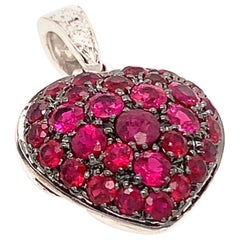 Garavelli 18 Karat White Gold Pavè Ruby Puffed Heart Pendant with Diamond Bale