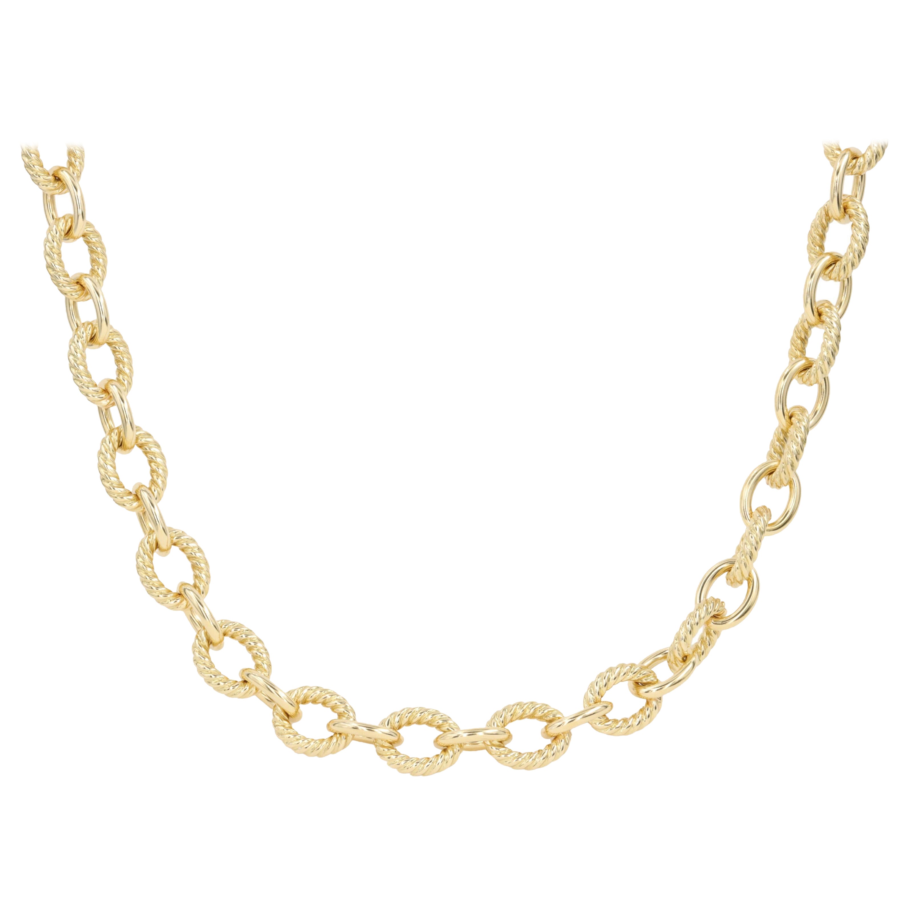 David Yurman Oval Cable Link Chain Necklace in 18 Karat Yellow Gold 22 Inches For Sale