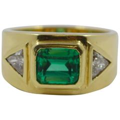 Magnificent Untreated Colombian Emerald Diamond Gold Ring 