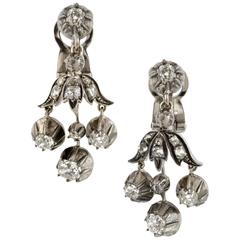 Antique Victorian Silver Topped Diamond Drop Earrings