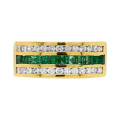 Emerald and Diamond 18 Carat Yellow Gold Half Eternity Band Ring