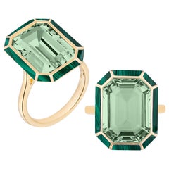 Goshwara Prasiolite and Malachite Emerald Cut Ring