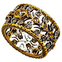 Art Deco Style 1.10 Carat White Old European Cut Diamond Yellow Gold Band Ring
