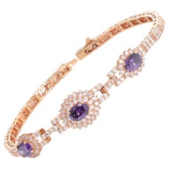 18k Rose Gold Natural Amethyst Bracelet with CZ