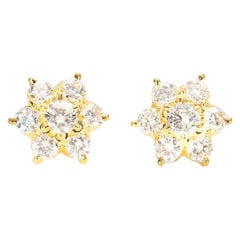 Beautiful 20k Yellow Gold Flower Halo Earrings with 0.55 Ct Natural Diamonds
