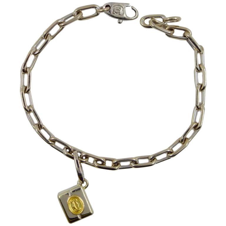 Cartier Two Color Gold Double C Logo Charm Bracelet at 1stDibs
