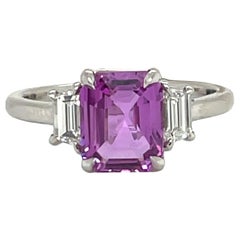 GIA Certified Pink Sapphire 3 Stone Diamond Ring 2.61 Carats Platinum No Heat