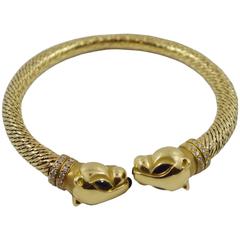 1970s Cartier Paris Sapphire Onyx Diamond Gold Panther Bracelet