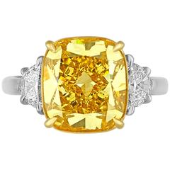 5.64 Carat Yellow Cushion Diamond Two Color Gold Ring 1