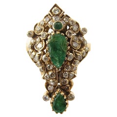 14 Karat Yellow Gold Natural Emerald and Diamond Ring