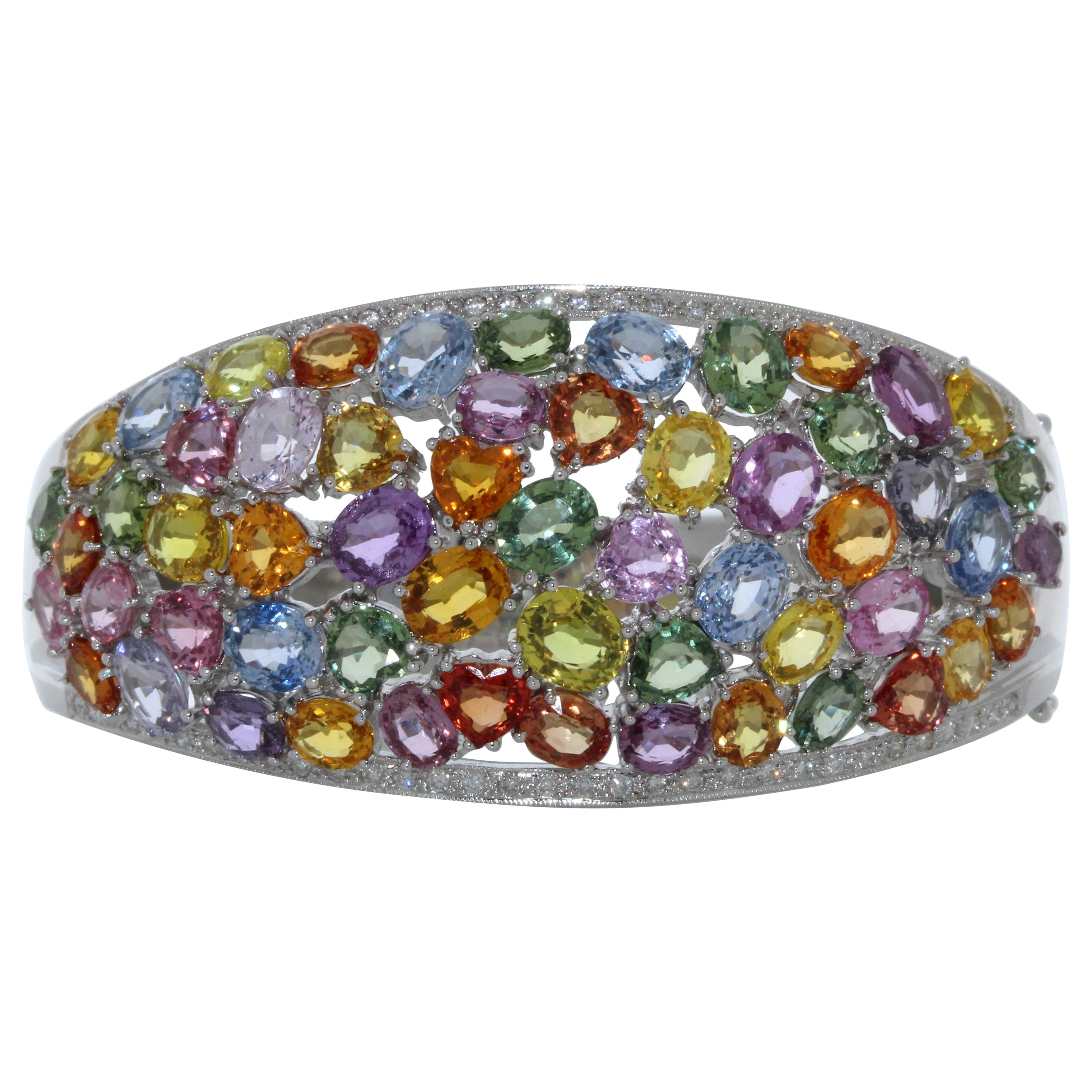30CTW Mixed Gemstone Bracelet in 18K White Gold For Sale