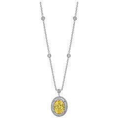 6.41 Carat GIA Cert Fancy Yellow Diamond Gold Necklace 3