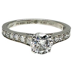 Vintage Cartier 1895 Round Diamond 0.88 tcw Engagement Ring in Platinum GIA COA Box