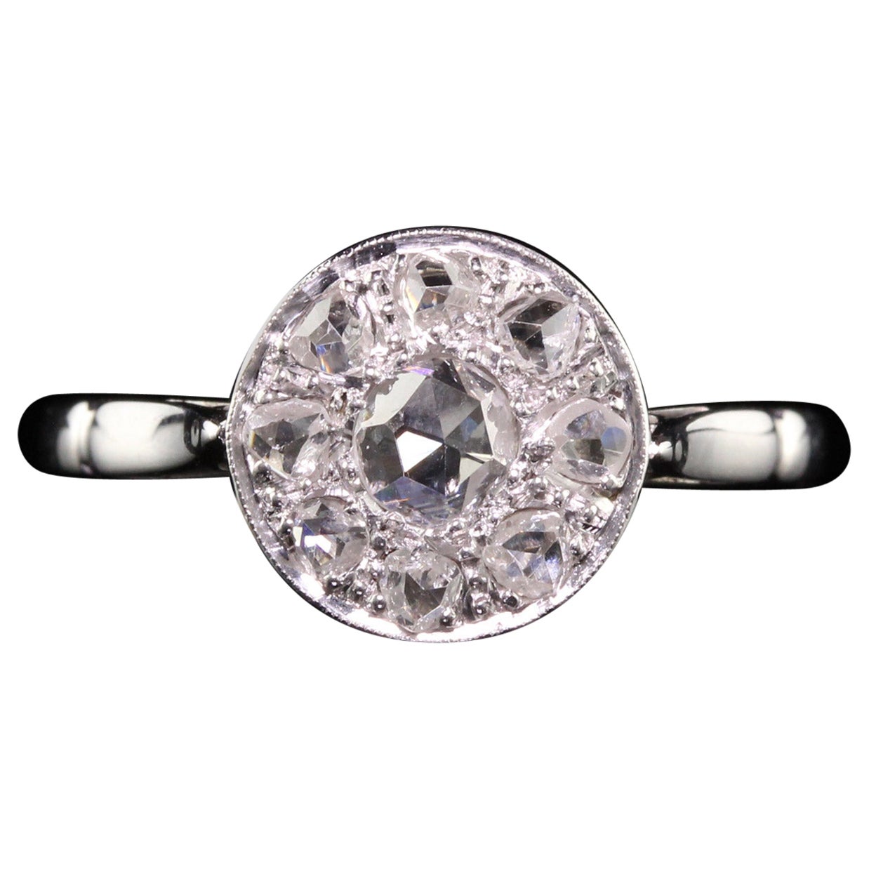 French Art Deco Diamond Platinum Plaque Ring with Modified Baroness Cut