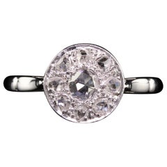 Antique Art Deco French Platinum Rose Cut Diamond Engagement Ring