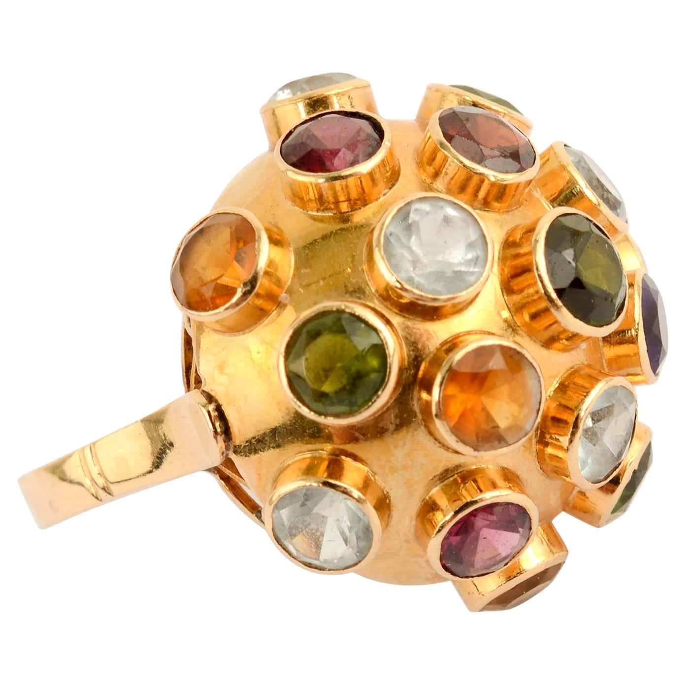 Sputnik-Ring aus gewölbtem Gold mit Multigem im Angebot