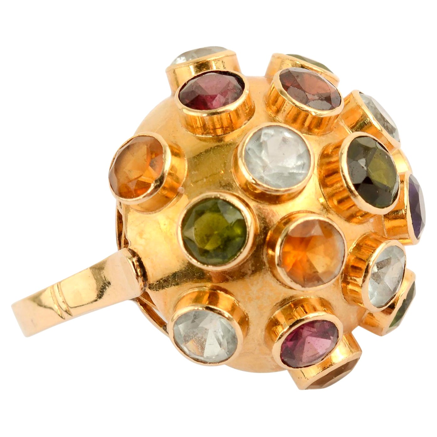 Multigem Domed Gold Sputnik Ring