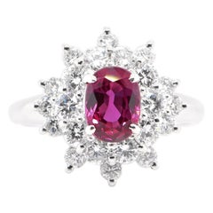 1.50 Carat Natural Ruby and Diamond Double Halo Ring Set in Platinum
