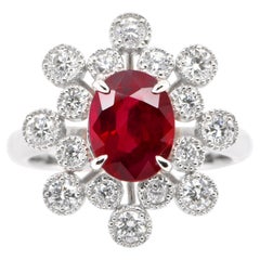 GRS Cert. 2.18 Carat Natural Burmese, Pigeon's Blood Ruby Ring Set in Platinum