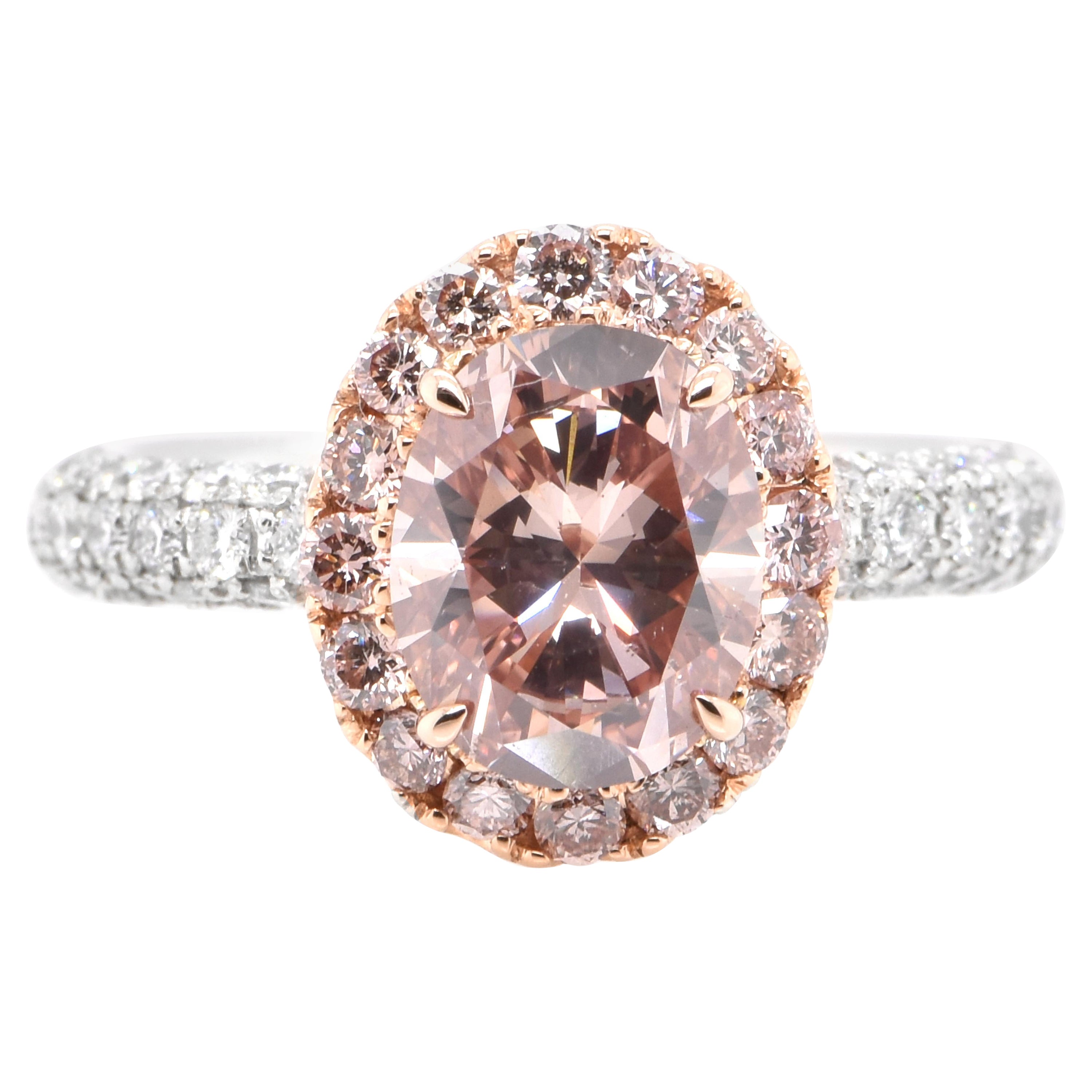 CGL Certified 2.24 Carat, SI-2, Natural Fancy Deep Orangish Pink Diamond Ring For Sale