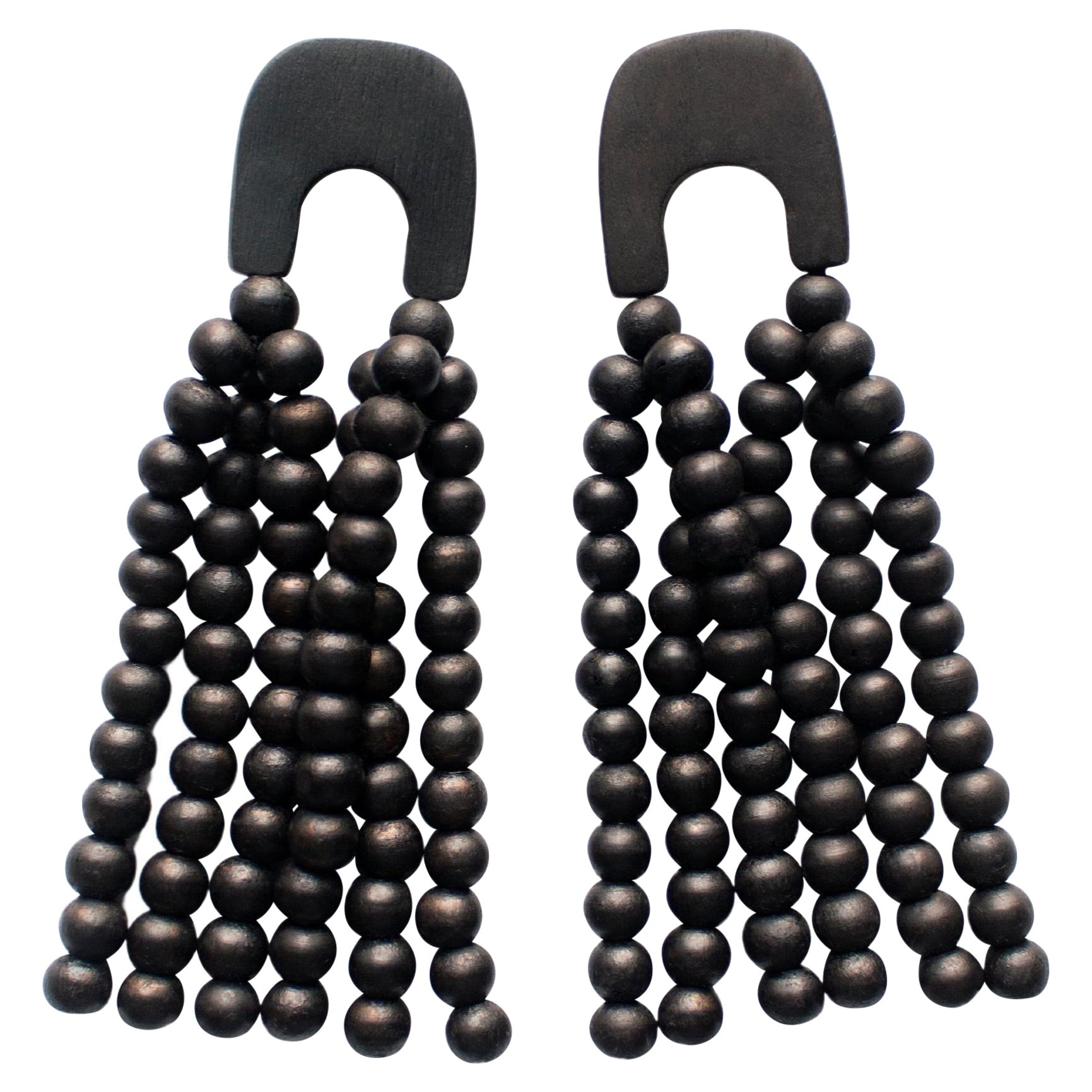 Aisi Carved Wood Tassel Bead Earrings