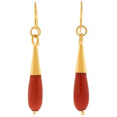 Antique Coral Drop Gold Earrings