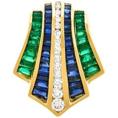 Charles Krypell Sapphire Emerald Diamond Gold Pendant