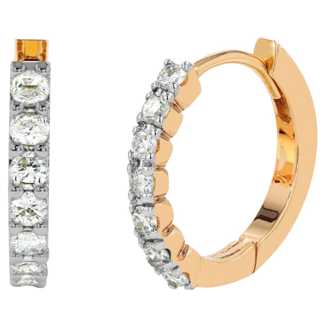 14K Diamant-Ohrring mit 14 Karat Diamant-Creolen und Diamant-Creolen
