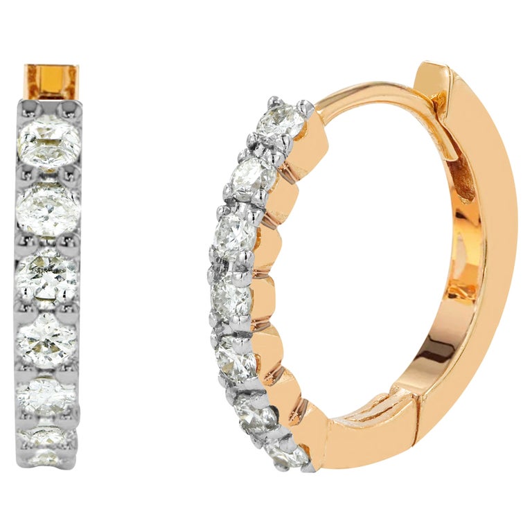 14K Diamond 14 Pcs Diamond Hoop Earring Diamond Huggies Earring For