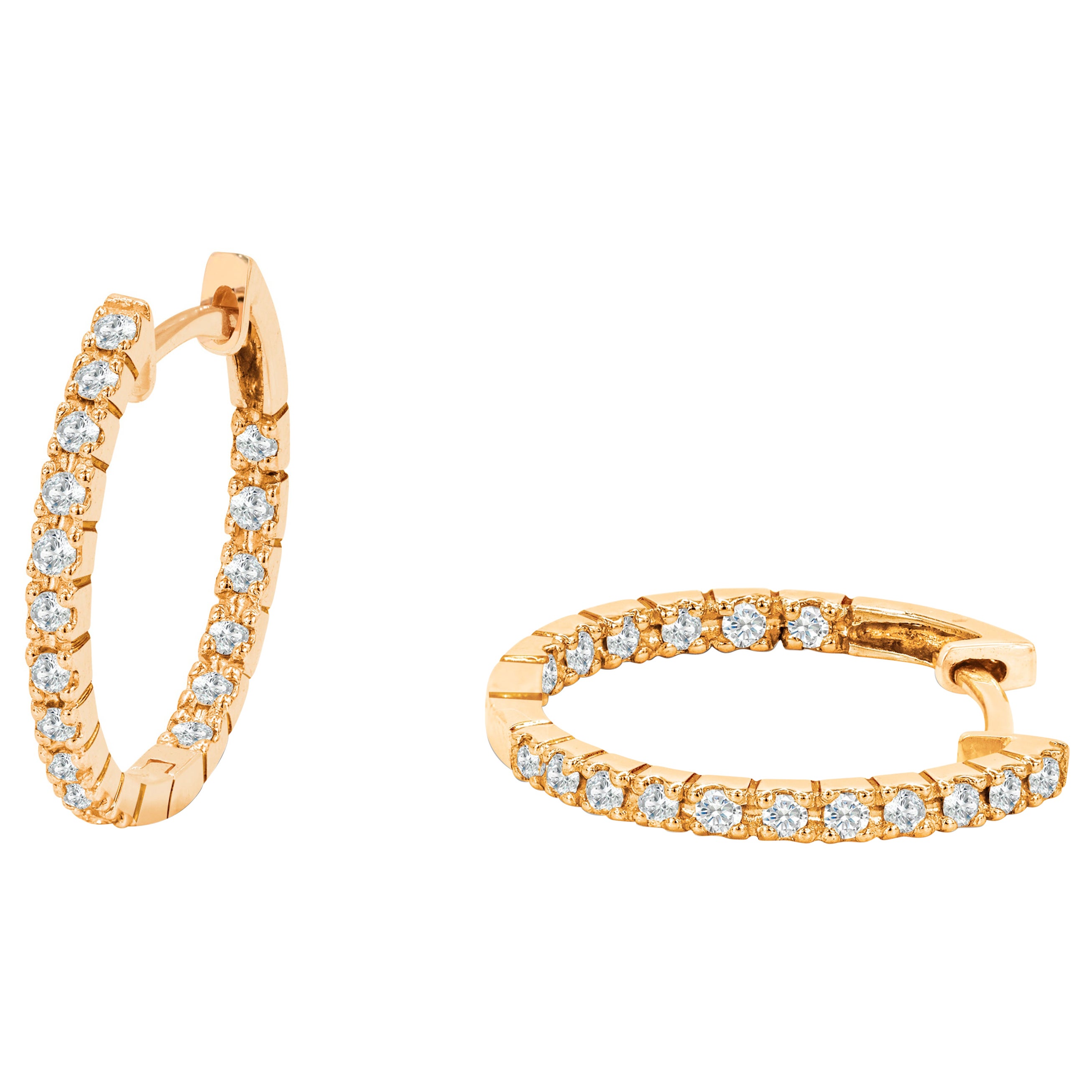 18 Karat massives Gold Diamant Huggie Creolen-Ohrring mit Zinn