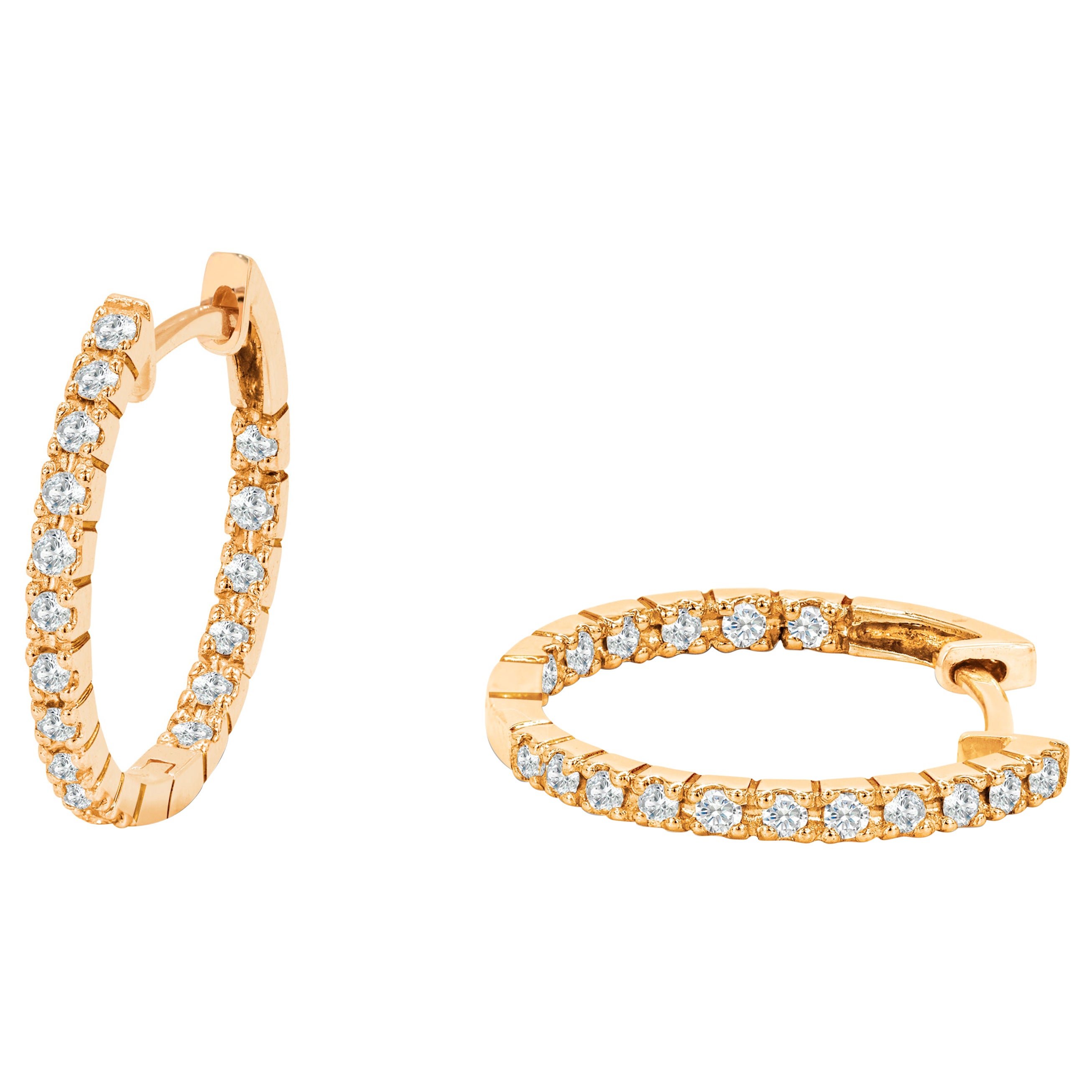 14k Solid Gold Diamond Huggie Hoop Tiny Diamond Hoop Earring For Sale