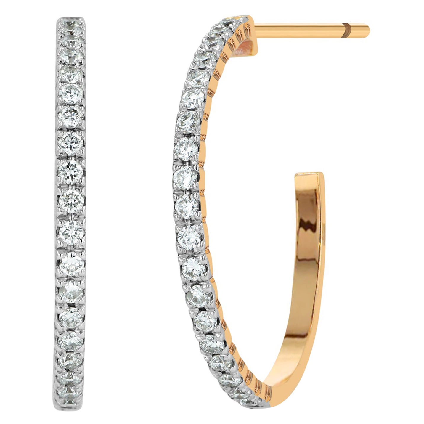 Créoles Huggie en or 18 carats avec demi-cercle en diamant et micro-pavé de diamants en vente